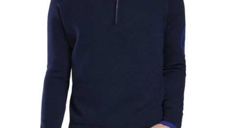 INTERIOR STRIPED QUARTER ZIP SWEATER